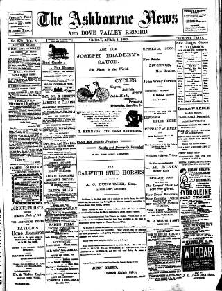 cover page of Ashbourne News Telegraph published on April 1, 1898