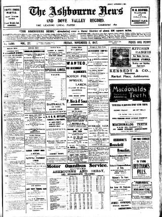 cover page of Ashbourne News Telegraph published on November 2, 1917