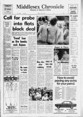cover page of Middlesex Chronicle published on June 13, 1975