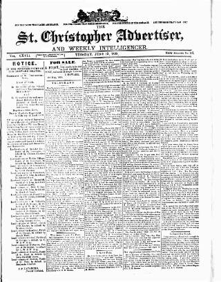 cover page of Saint Christopher Advertiser and Weekly Intelligencer published on June 13, 1899