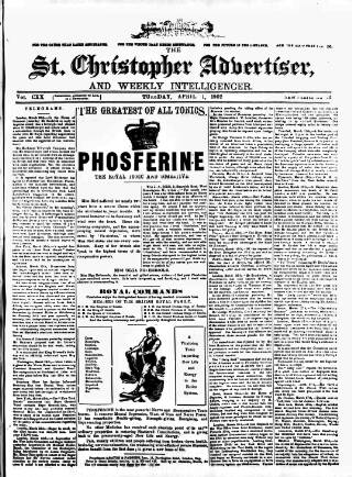 cover page of Saint Christopher Advertiser and Weekly Intelligencer published on April 1, 1902