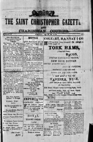 cover page of St. Christopher Gazette published on June 13, 1873