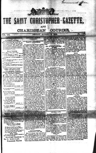 cover page of St. Christopher Gazette published on August 2, 1878