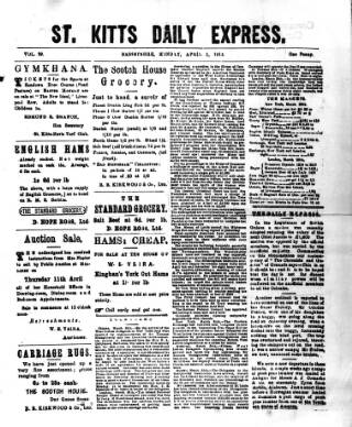 cover page of St. Kitts Daily Express published on April 1, 1912