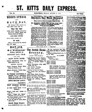 cover page of St. Kitts Daily Express published on August 2, 1912