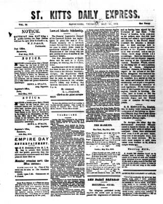 cover page of St. Kitts Daily Express published on May 22, 1913