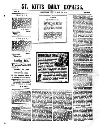 cover page of St. Kitts Daily Express published on May 22, 1914