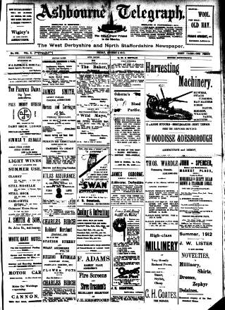 cover page of Ashbourne Telegraph published on August 2, 1912