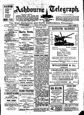 cover page of Ashbourne Telegraph published on June 13, 1924