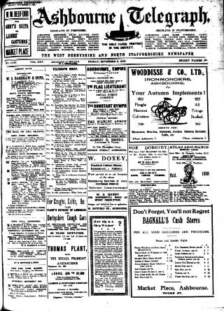 cover page of Ashbourne Telegraph published on November 2, 1928