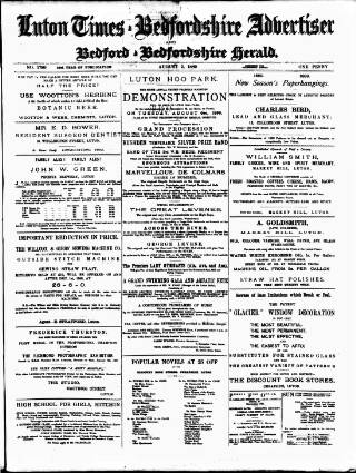 cover page of Luton Times and Advertiser published on August 2, 1889