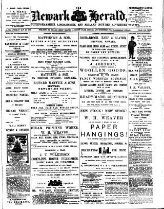 cover page of Newark Herald published on May 22, 1886