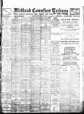 cover page of Midland Counties Tribune published on April 1, 1911