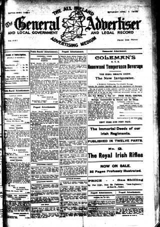 cover page of General Advertiser for Dublin and all Ireland published on April 1, 1916