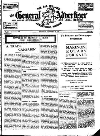 cover page of General Advertiser for Dublin, and all Ireland published on September 22, 1923