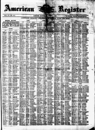 cover page of American Register published on April 1, 1876