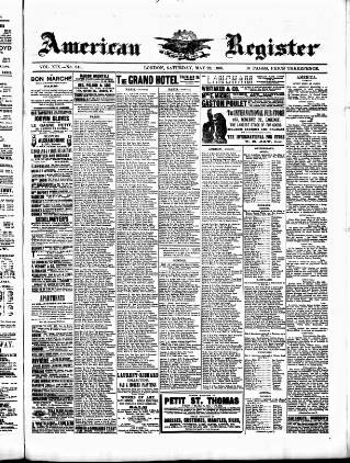 cover page of American Register published on May 22, 1886