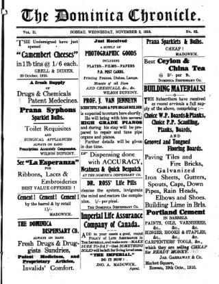 cover page of Dominica Chronicle published on November 2, 1910