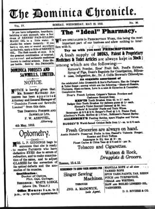 cover page of Dominica Chronicle published on May 22, 1912