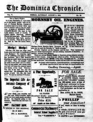 cover page of Dominica Chronicle published on August 2, 1913