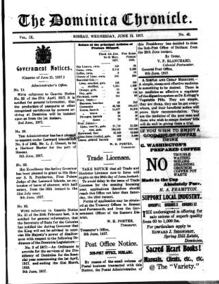 cover page of Dominica Chronicle published on June 13, 1917