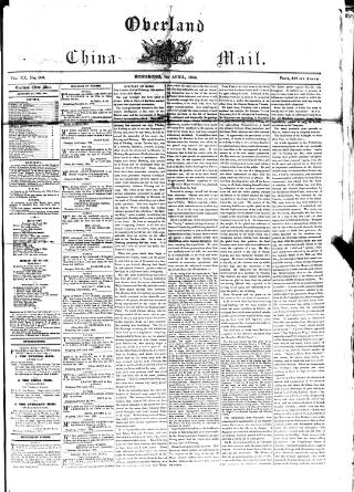 cover page of Overland China Mail published on April 1, 1864