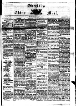 cover page of Overland China Mail published on June 13, 1865