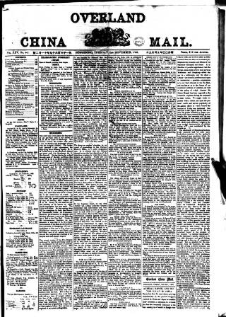 cover page of Overland China Mail published on November 2, 1869