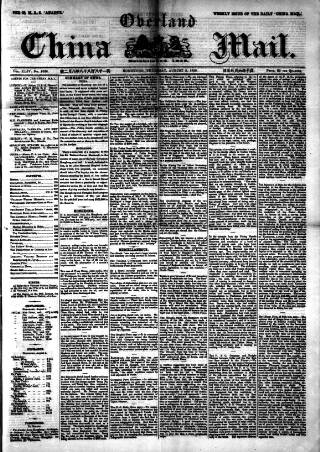 cover page of Overland China Mail published on August 2, 1888