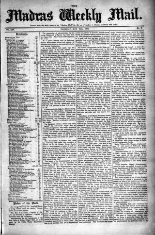 cover page of Madras Weekly Mail published on May 22, 1902