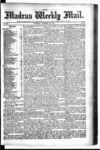 cover page of Madras Weekly Mail published on November 2, 1905