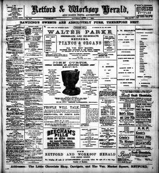 cover page of Retford and Worksop Herald and North Notts Advertiser published on April 1, 1899