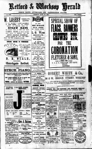 cover page of Retford and Worksop Herald and North Notts Advertiser published on June 13, 1911
