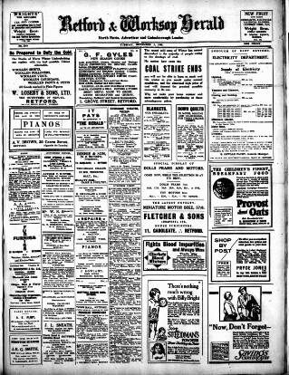 cover page of Retford and Worksop Herald and North Notts Advertiser published on November 2, 1926