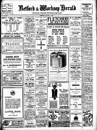 cover page of Retford and Worksop Herald and North Notts Advertiser published on August 2, 1927