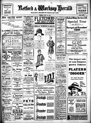 cover page of Retford and Worksop Herald and North Notts Advertiser published on May 22, 1928