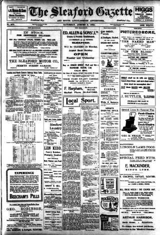 cover page of Sleaford Gazette published on August 2, 1924
