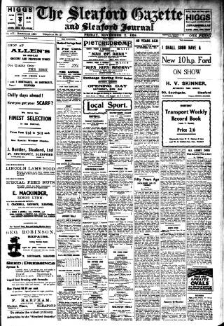 cover page of Sleaford Gazette published on November 2, 1934