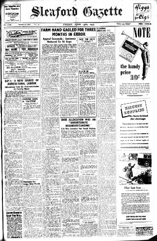 cover page of Sleaford Gazette published on June 13, 1947