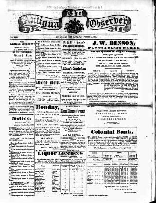 cover page of Antigua Observer published on November 2, 1878