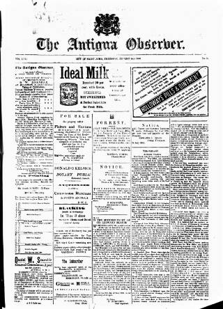 cover page of Antigua Observer published on August 2, 1900