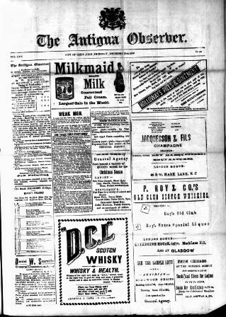 cover page of Antigua Observer published on December 13, 1900