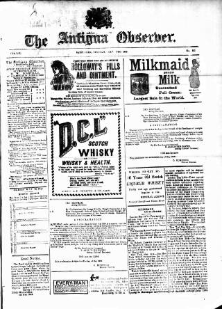 cover page of Antigua Observer published on May 22, 1902