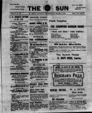 cover page of Sun (Antigua) published on November 2, 1911
