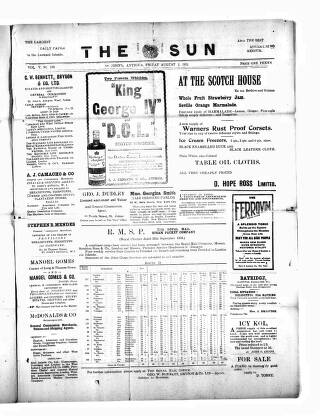 cover page of Sun (Antigua) published on August 2, 1912