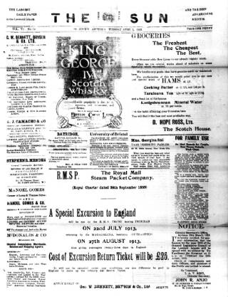 cover page of Sun (Antigua) published on April 1, 1913