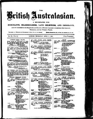 cover page of British Australasian published on April 1, 1886