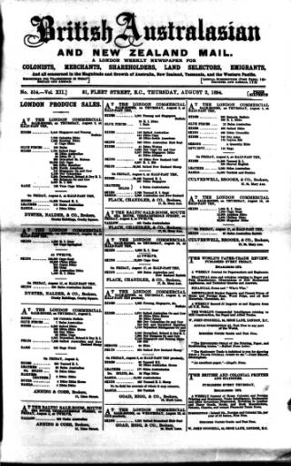 cover page of British Australasian published on August 2, 1894