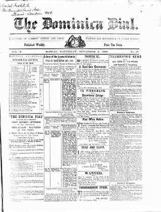cover page of Dominica Dial published on November 2, 1889