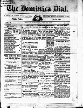 cover page of Dominica Dial published on June 28, 1890